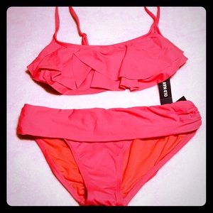 Old navy Dark Coral ruffle bikini set- (S)
